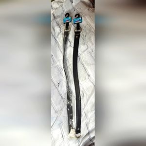 Two black imitation leather bag straps 18in long.
